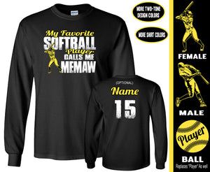 Softball Memaw Shirt LS, My Favorite Softball Player Calls Me Memaw