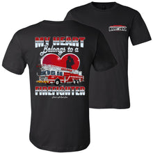 Load image into Gallery viewer, My Heart Belongs To A Firefighter Wife Shirt black