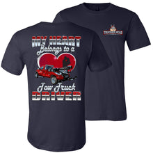 Load image into Gallery viewer, My Heart Belongs To A Tow Truck Driver Tow Truck Wife Shirts Small Tow Truck navy