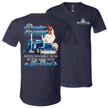 Load image into Gallery viewer, Rooster Crusin' Funny Trucker Tshirt navy v-neck