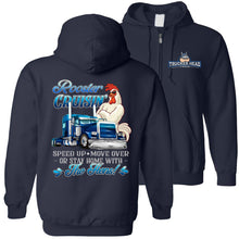 Load image into Gallery viewer, Rooster Crusin' Funny Trucker Hoodie Sweatshirt navy zip up