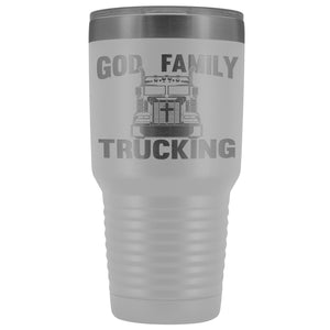 God Family Trucking Trucker Travel Cup | Trucker Tumblers white