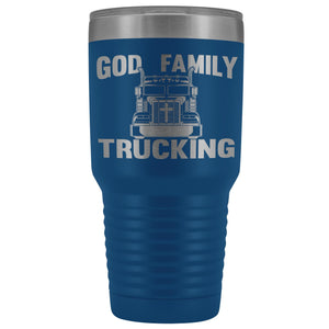God Family Trucking Trucker Travel Cup | Trucker Tumblers blue