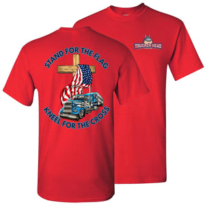 Stand For The Flag Kneel For The Cross Trucker Shirt red