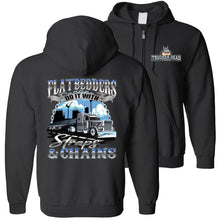 Load image into Gallery viewer, FlatBedders Do It With Straps & Chains Flatbedder Trucker zip up Hoodie black