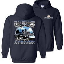 Load image into Gallery viewer, FlatBedders Do It With Straps & Chains Flatbedder Trucker Pullover Hoodie navy