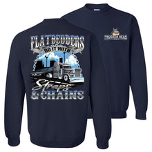 Load image into Gallery viewer, FlatBedders Do It With Straps & Chains Flatbedder Trucker sweatshirt navy