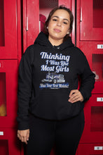 Load image into Gallery viewer, Thinking I Was Like Most Girls Was Your First Mistake Women's Trucker Hoodie mock up