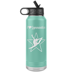 I Love Gymnastics Water Bottle Tumbler teal