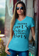 Load image into Gallery viewer, Trucks Guns And Cowboy Buns Country Cowgirl Girl T Shirts