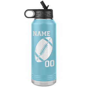 32oz. Water Bottle Tumblers Personalized Football Water Bottles light blue