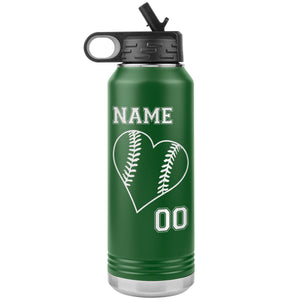32oz Tumbler Softball Water Bottle Or Baseball Water Bottle green