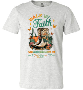 Christian Fall Tee Walk By Faith Cowgirl Boot Design ash