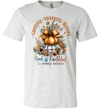 Load image into Gallery viewer, Christian Fall T-shirt Grateful Thankful Blessed ash
