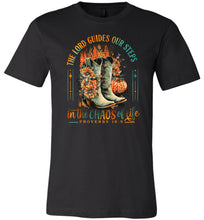 Load image into Gallery viewer, Christian Fall Tee, The Lord Guides Our Steps Proverbs 16:9 black