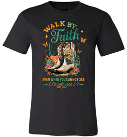 Christian Fall Tee Walk By Faith Cowgirl Boot Design black
