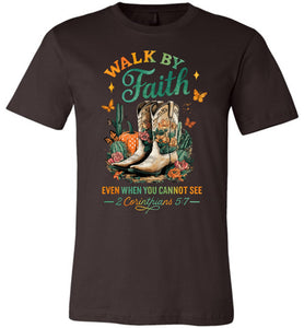 Christian Fall Tee Walk By Faith Cowgirl Boot Design brown