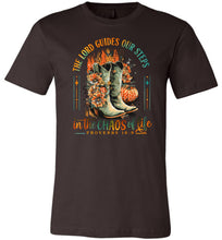 Load image into Gallery viewer, Christian Fall Tee, The Lord Guides Our Steps Proverbs 16:9 brown