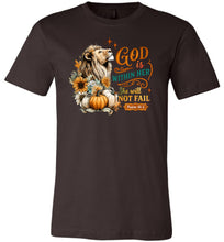 Load image into Gallery viewer, Christian Fall Tshirt God Within Her She Will Not Fall brown