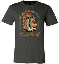 Load image into Gallery viewer, Christian Fall Tee, The Lord Guides Our Steps Proverbs 16:9 dark grey heather