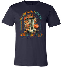 Load image into Gallery viewer, Christian Fall Tee, The Lord Guides Our Steps Proverbs 16:9 navy