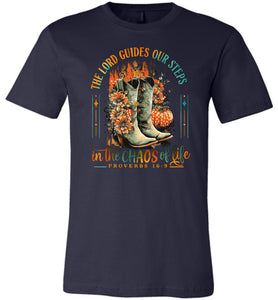 Christian Fall Tee, The Lord Guides Our Steps Proverbs 16:9 navy