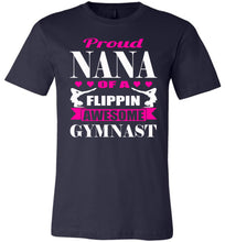 Load image into Gallery viewer, Gymnastics Nana T-Shirt, Proud Nana Of A Flippin Awesome Gymnast navy
