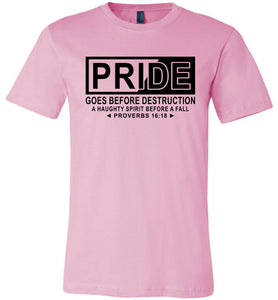 Pride Goes Before Destruction Bible Verse T Shirts, Proverbs 16-18 Tshirt pink