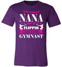 Load image into Gallery viewer, Gymnastics Nana T-Shirt, Proud Nana Of A Flippin Awesome Gymnast purple
