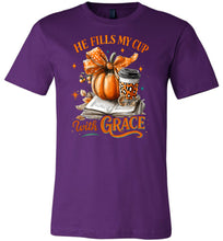 Load image into Gallery viewer, imageChristian Fall Tshirt He Fill My Cup With Grace purple