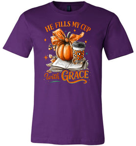 imageChristian Fall Tshirt He Fill My Cup With Grace purple