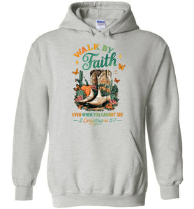 Christian Fall Hoodie Walk By Faith Cowgirl Boot Design ash
