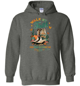Christian Fall Hoodie Walk By Faith Cowgirl Boot Design dark heather
