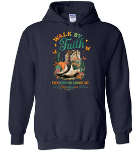 Christian Fall Hoodie Walk By Faith Cowgirl Boot Design navy
