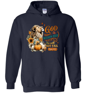Christian Fall Hoodie God Within Her She Will Not Fall Psalm 46:5 navy