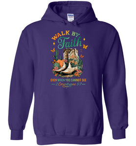 Christian Fall Hoodie Walk By Faith Cowgirl Boot Design purple