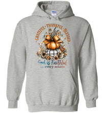 Load image into Gallery viewer, Christian Fall Hoodie Grateful Thankful Blessed sports grey