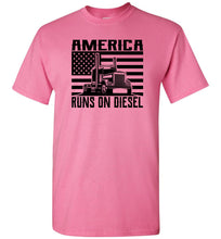 Load image into Gallery viewer, America Runs On Diesel Trucker Tee pink
