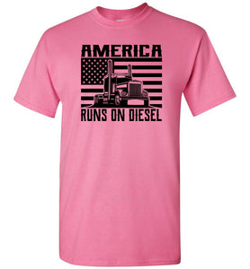 America Runs On Diesel Trucker Tee pink