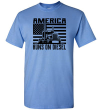 Load image into Gallery viewer, America Runs On Diesel Trucker Tee blue
