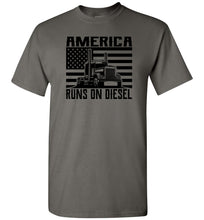 Load image into Gallery viewer, America Runs On Diesel Trucker Tee charcoal