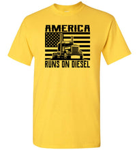 Load image into Gallery viewer, America Runs On Diesel Trucker Tee yellow
