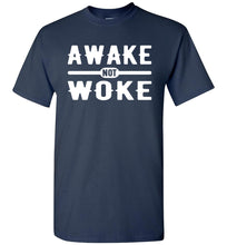 Load image into Gallery viewer, Awake Not Woke Political Censorship T-Shirt navy
