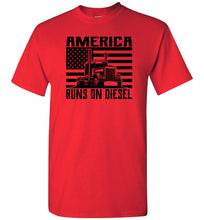 Load image into Gallery viewer, America Runs On Diesel Trucker Tee red