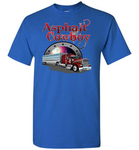 Load image into Gallery viewer, Asphalt Cowboy Bullhauler Tshirt Front Print royal