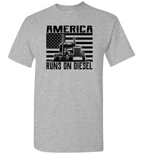 Load image into Gallery viewer, America Runs On Diesel Trucker Tee sports grey