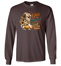 Load image into Gallery viewer, Christian Fall LS Tshirt God Within Her She Will Not Fall Psalms 46:5 brown