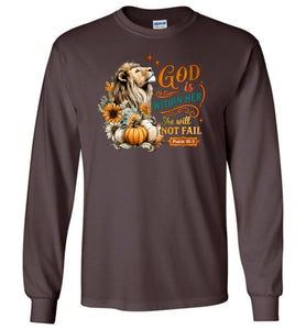 Christian Fall LS Tshirt God Within Her She Will Not Fall Psalms 46:5 brown