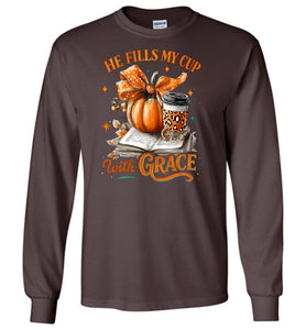 Christian Fall LS Tshirt He Fill My Cup With Grace brown