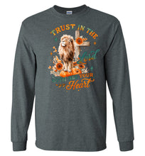 Load image into Gallery viewer, Christian Fall Long Sleeve T-Shirt Trust In The Lord With All Your Heart grey